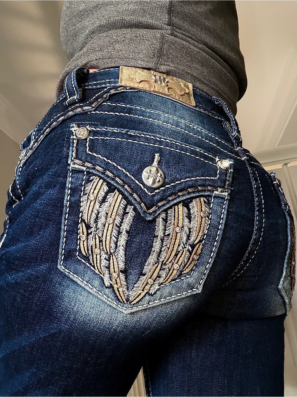 Womens Miss Me Jeans Size 25 X 30 Skinny Y2K Angel Wings Mid Rise Blue Denim - Picture 9 of 11